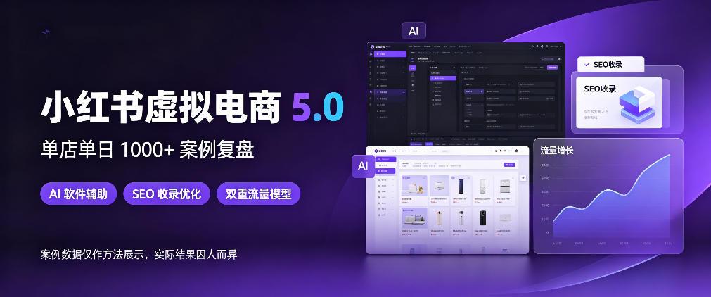 小红书虚拟电商5.0,单店单日1000+,AI软件+SEO收录,双重流量稳定出单【揭秘】