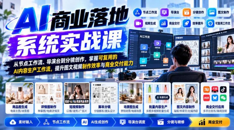 【无水印】AI商业落地系统实战课,从节点工作流、导演台到分镜创作,掌握可复用的AI内容生产工作流,提升图文视频制作效率与商业交付能力 三零资源-三零资源