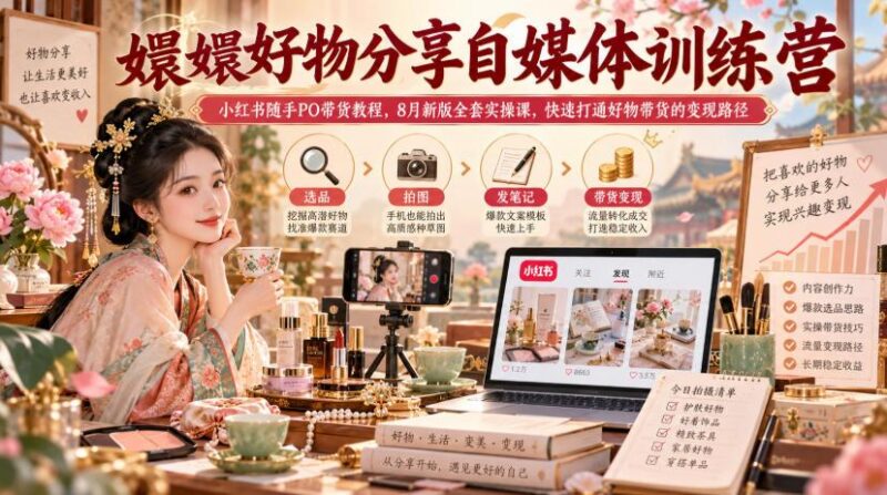 嬛嬛好物分享自媒体训练营｜小红书随手PO带货教程，8月新版全套实操课，快速打通好物带货的变现路径 三零资源-三零资源