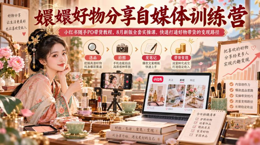 嬛嬛好物分享自媒体训练营｜小红书随手PO带货教程，8月新版全套实操课，快速打通好物带货的变现路径