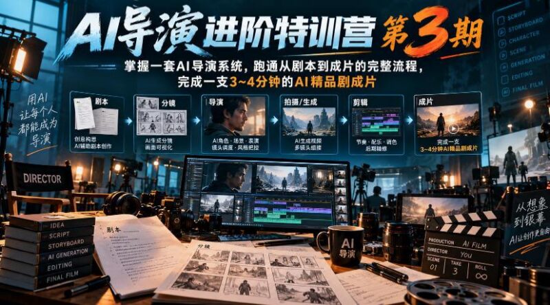 AI导演进阶特训营第3期，掌握一套AI导演系统，跑通从剧本到成片的完整流程，完成一支3~4分钟的AI精品剧成片(附1、2期) 三零资源-三零资源