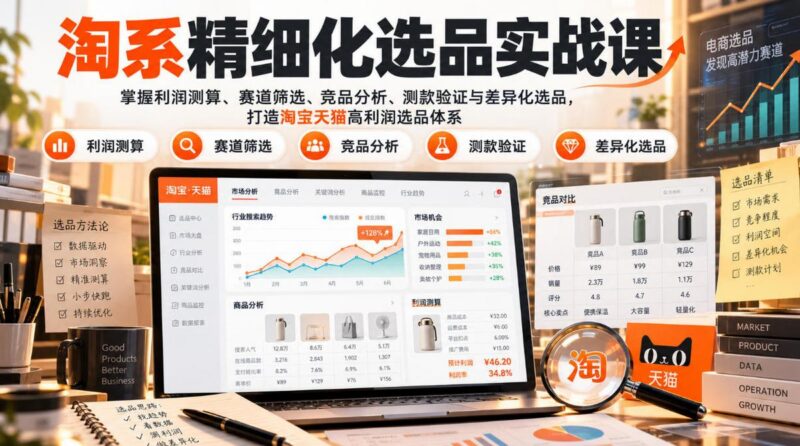 货架电商精细化选品实战课：掌握利润测算、赛道筛选、竞品分析、测款验证与差异化选品，打造淘宝天猫高利润选品体系-三零资源