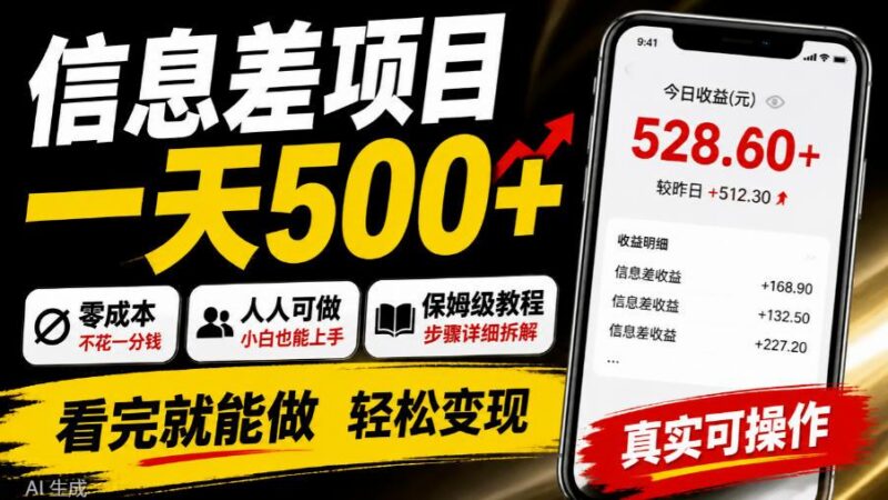 信息差项目一天500+,零成本,人人可做,保姆级教程,看完就能做【揭秘】 三零资源-三零资源