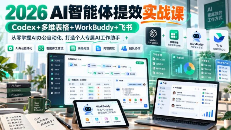 2026 AI智能体提效实战课：Codex+多维表格+WorkBuddy+飞书，从零掌握AI办公自动化，打造个人专属AI工作助手 三零资源-三零资源