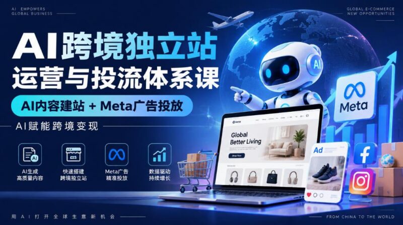 AI跨境独立站运营与投流体系课|AI内容建站+Meta广告投放,AI赋能跨境变现-三零资源