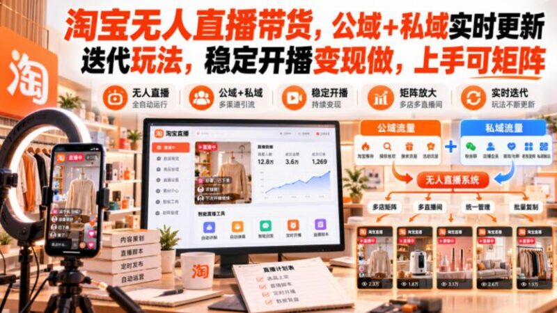 淘宝无人直播带货，公域+私域实时更新迭代玩法，稳定开播变现做，上手可矩阵【揭秘】 三零资源-三零资源