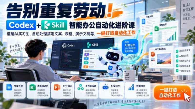 告别重复劳动！Codex+Skill智能办公自动化进阶课｜搭建AI实习生，自动处理搞定文案、表格、演示文稿等，一键打造自动化工作 三零资源-三零资源
