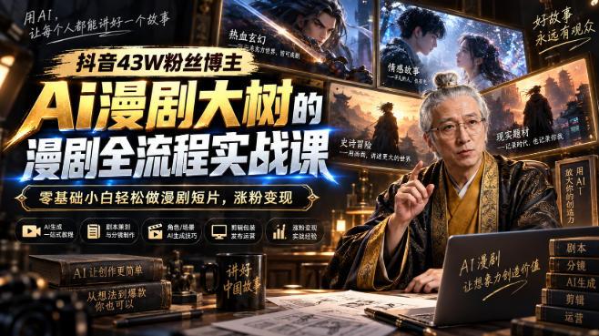 抖音43W粉丝博主Ai漫剧大树的漫剧制作全流程实战课，零基础小白轻松做漫剧短片，涨粉变现(更新1027) 三零资源-三零资源