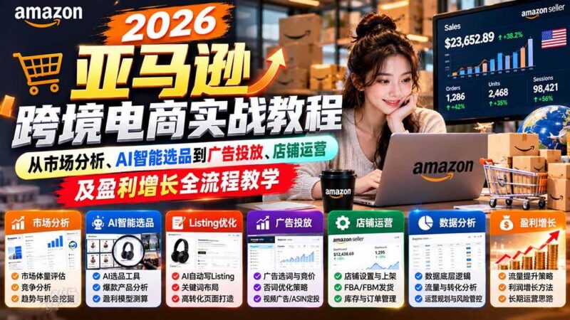 2026亚马逊跨境电商实战教程-更新1027，从市场分析、AI智能选品到广告投放、店铺运营及盈利增长全流程教学-三零资源