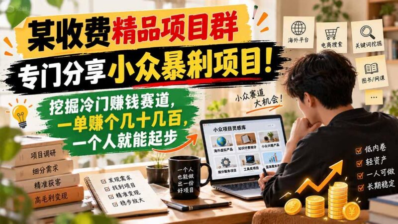 某收费精品项目群，专门分享小众暴俐项目！挖掘冷门赚钱赛道，一单赚个几十几百，一个人就能起步-三零资源