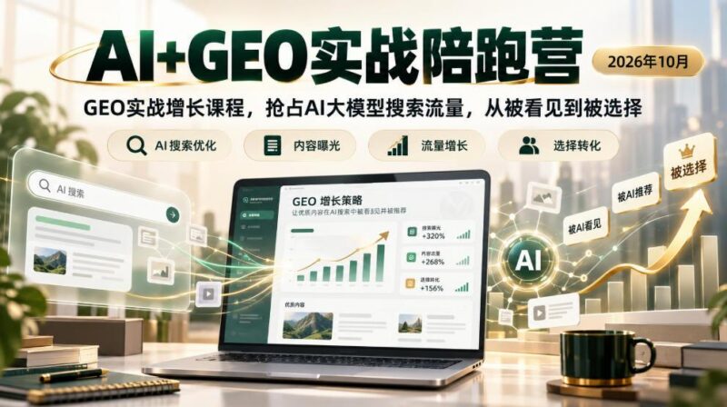 AI+GEO实战陪跑营2026年10月，GEO实战增长课程，抢占AI大模型搜索流量，从被看见到被选择 三零资源-三零资源