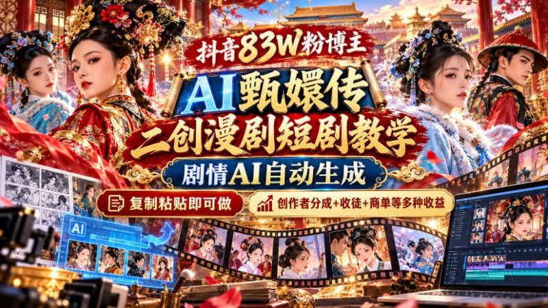 抖音83W粉博主AI甄嬛传二创漫剧短剧教学|剧情AI自动生成,复制粘贴即可做,各大平台创作者分成+收徒等多种收益 三零资源-三零资源