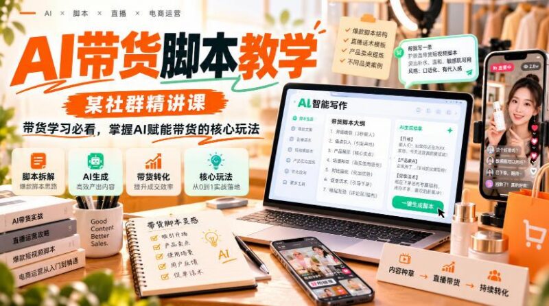 AI带货脚本教学,某社群精讲课,带货学习必看,掌握AI赋能带货的核心玩法-三零资源