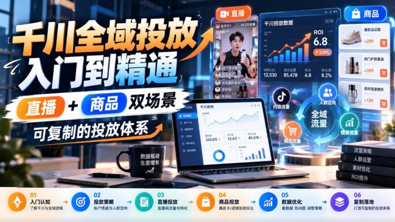 千川全域投放入门到精通,直播+商品双场景,可复制的投放体系 三零资源-三零资源