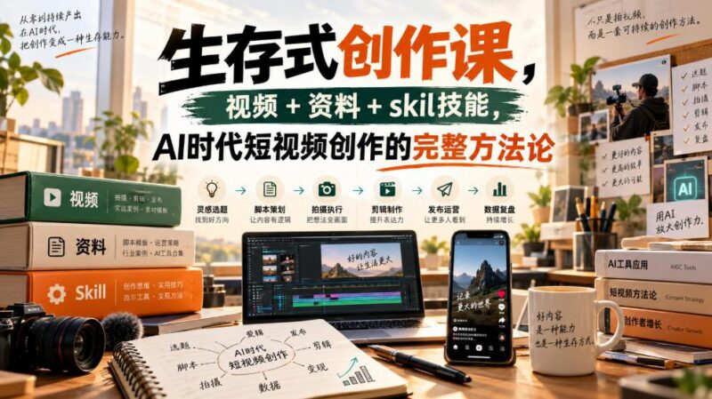 生存式创作课，视频+资料+skil技能，ai时代短视频创作的完整方法论 三零资源-三零资源