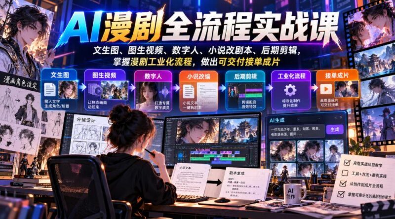 AI漫剧全流程实战课，文生图、图生视频、数字人、小说改剧本、后期剪辑，掌握漫剧工业化流程，做出可交付接单成片-三零资源