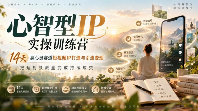 心智型IP实操训练营|14天身心灵赛道短视频IP打造与引流变现,把短视频流量变成持续成交-三零资源