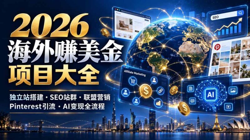 2026海外赚美金项目大全:独立站搭建、SEO站群、联盟营销、Pinterest引流与AI变现全流程 三零资源-三零资源