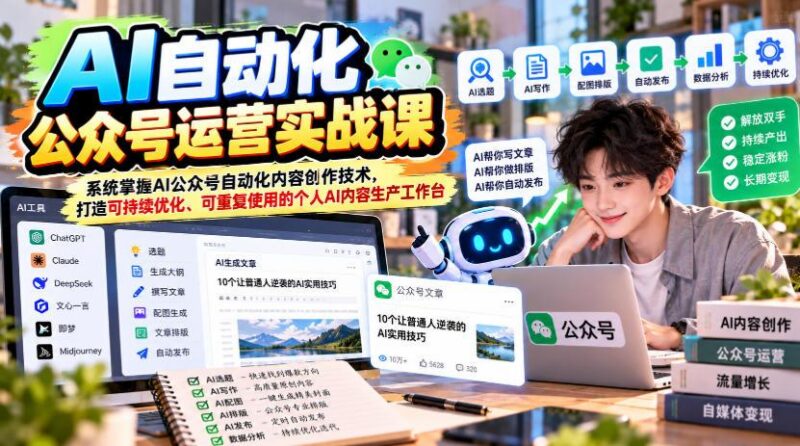 AI自动化公众号运营实战课，系统掌握AI公众号自动化内容创作技术，打造可持续优化、可重复使用的个人AI内容生产工作台 三零资源-三零资源