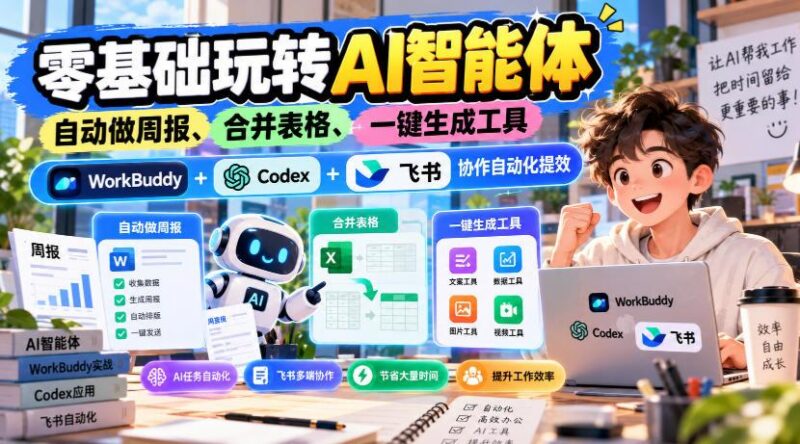 【无水印】零基础玩转AI智能体,自动做周报、合并表格、一键生成工具,WorkBuddy+Codex + 飞书协作自动化提效 三零资源-三零资源
