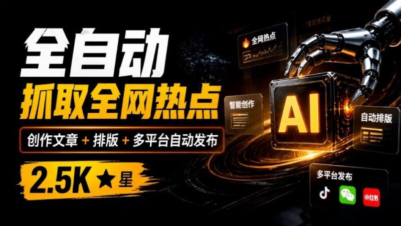 全自动抓取全网热点,创作文章并排版,并多平台自动发布!2.5k stars热点写作工具万稿汇AIMedia 三零资源-三零资源