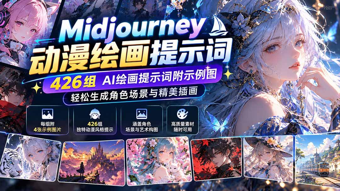 Midjourney动漫绘画提示词：426组AI绘画提示词附示例图，轻松生成角色场景与精美插画