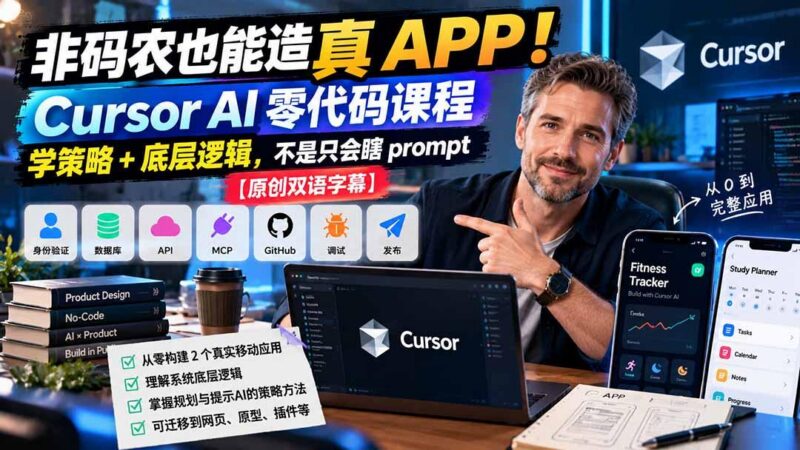 非码农也能造真 APP!Cursor AI 零代码课程:学策略 + 底层逻辑,不是只会瞎 prompt【原创双语字幕】-三零资源