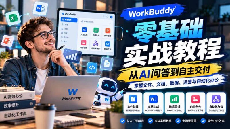 WorkBuddy零基础实战教程:从AI问答到自主交付,掌握文件、文档、数据、运营与自动化办公-三零资源