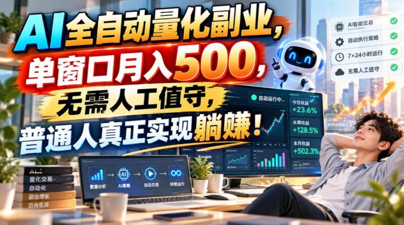 AI全自动量化副业，单窗口月入500，无需人工值守，普通人真正实现躺賺！-三零资源