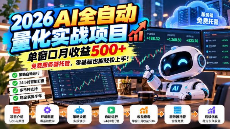 2026AI全自动量化实战项目,单窗口月收益500+,免费服务器托管,零基础也能轻松上手!【揭秘】 三零资源-三零资源