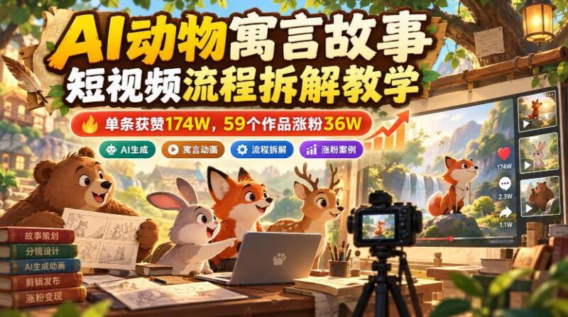 AI动物寓言故事短视频流程拆解:59个作品涨粉36W 三零资源-三零资源