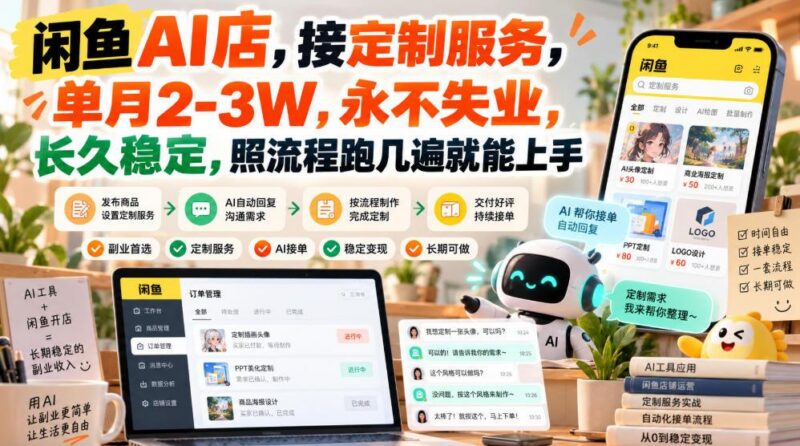 闲鱼AI店接定制服务，单月2-3W，长久稳定 三零资源-三零资源