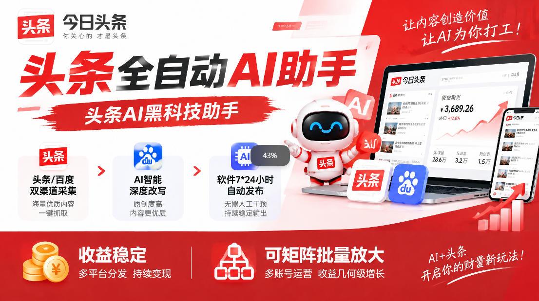 今日头条AI助手:自动改写优化一键发布
