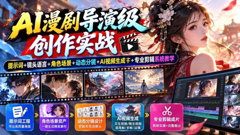 AI漫剧导演级创作实战：提示词+镜头语言+角色场景+动态分镜+AI视频生成+专业剪辑系统教学-三零资源