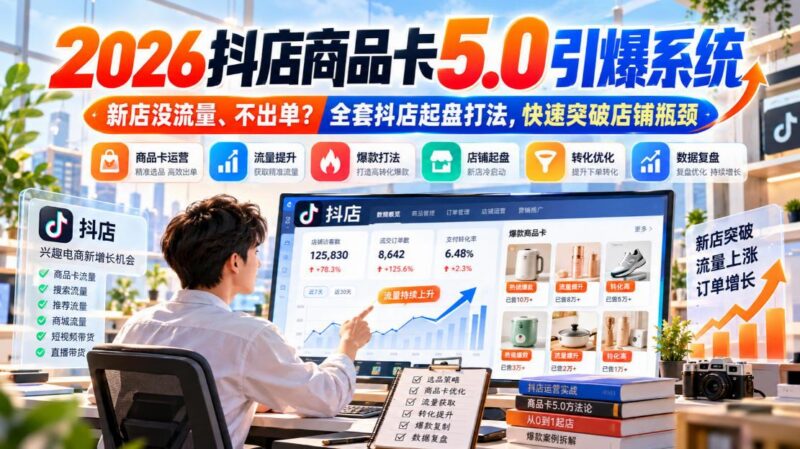 2026抖店商品卡5.0引爆店铺流量，新店没流量、不出单？全套抖店起盘打法，快速突破店铺瓶颈-三零资源