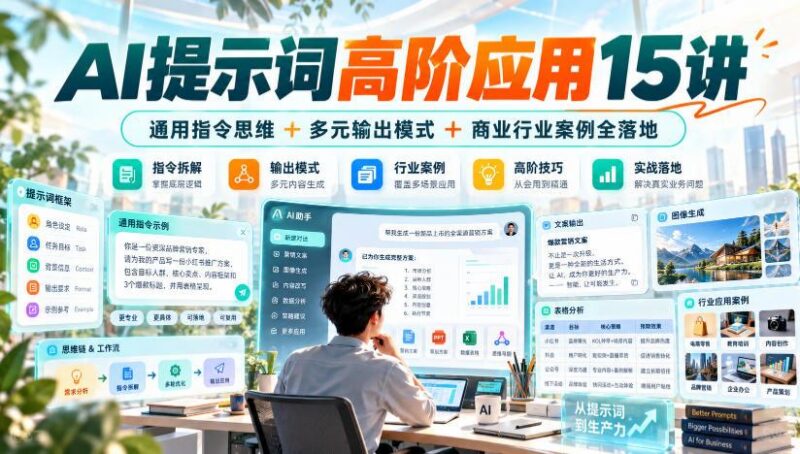 AI提示词高阶应用15讲｜通用指令思维+多元输出模式+商业行业案例全落地-三零资源