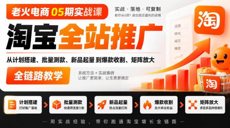 老火电商05期实战课|淘宝全站推广从计划搭建、批量测款、新品起量到爆款收割、矩阵放大全链路教学-三零资源