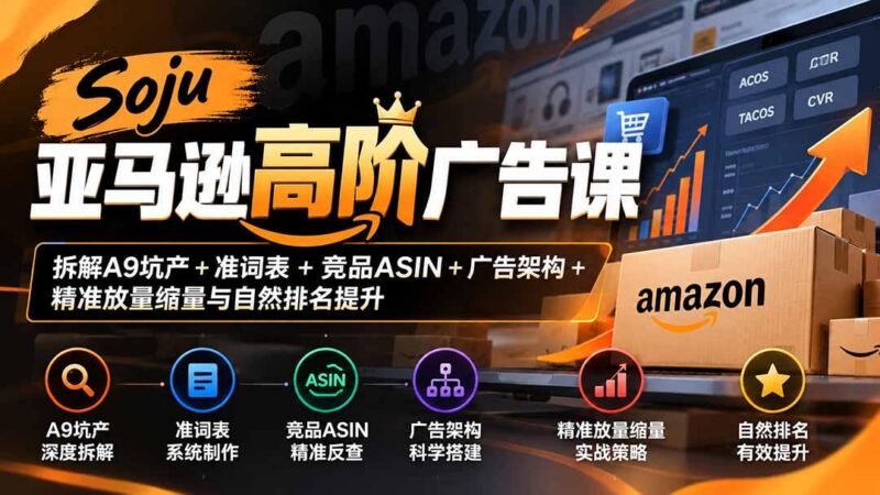 Soju亚马逊高阶广告课：拆解A9坑产+准词表+竞品ASIN+广告架构+精准放量缩量与自然排名提升-三零资源