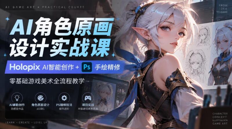 AI角色原画设计实战课｜Holopix AI智能创作+PS手绘精修，零基础游戏美术全流程教学 三零资源-三零资源