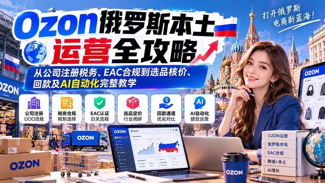 Ozon俄罗斯本土运营全攻略:从公司注册税务、EAC合规到选品核价、回款及AI自动化完整教学