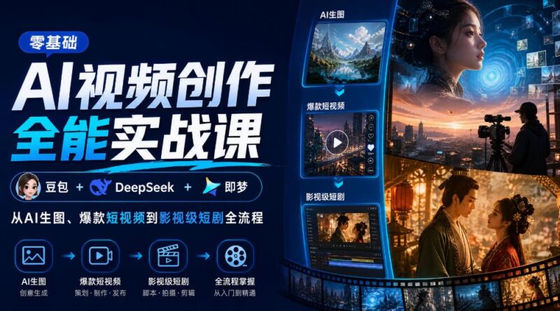 零基础AI视频创作全能实战课｜豆包+DeepSeek+即梦，从AI生图、爆款短视频到影视级短剧全流程-三零资源