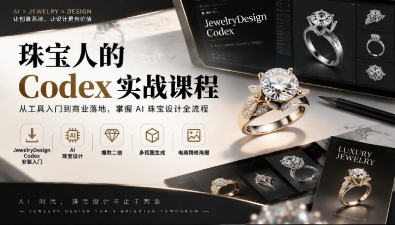 珠宝人的Codex实战课程|JewelryDesign Codex安装入门、AI珠宝设计、爆款二创、多视图生成、电商精修海报全链路教学-三零资源