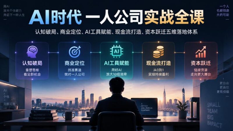 AI时代一人公司实战全课|认知破局、商业定位、AI工具赋能、现金流打造、资本跃迁五维落地体系-三零资源
