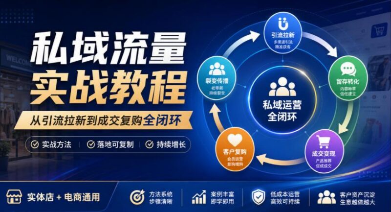 私域流量实战教程，从引流拉新到成交复购全闭环，实体店电商通用-三零资源