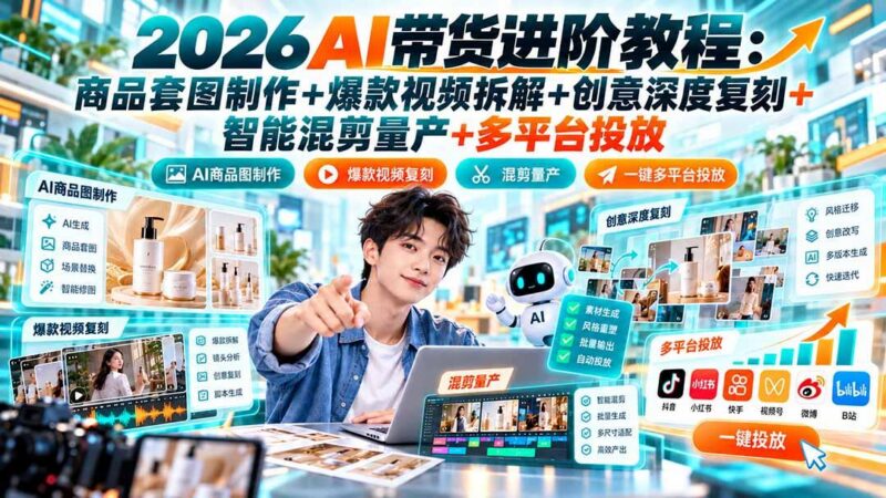 2026AI带货进阶教程:商品套图制作+爆款视频拆解+创意深度复刻+智能混剪量产+多平台投放 三零资源-三零资源