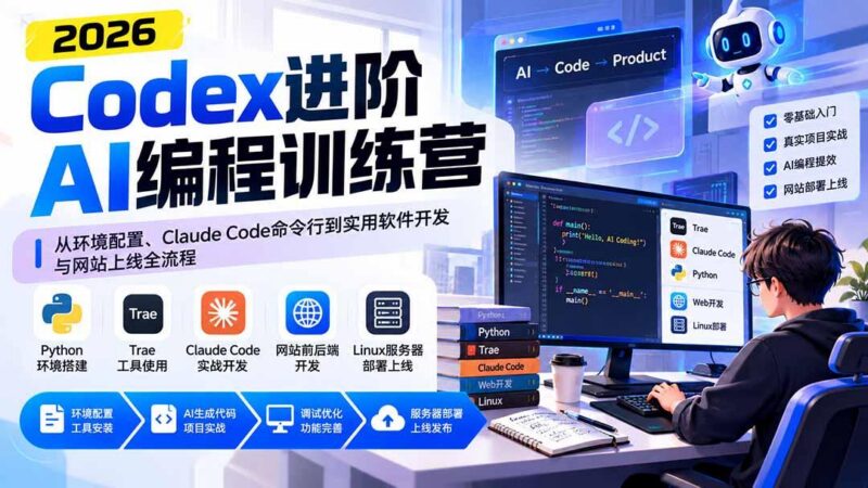 Codex进阶AI编程训练营:从环境配置、Claude Code命令行到实用软件开发与网站上线全流程 三零资源-三零资源