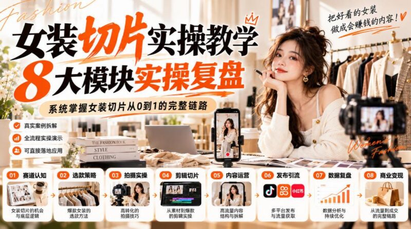 女装切片实操教学,8大模块实操复盘,系统掌握女装切片从0到1的完整链路 三零资源-三零资源