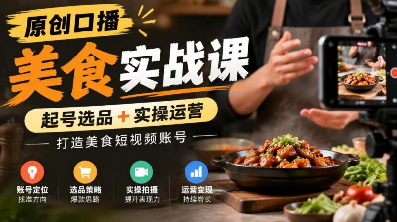 原创口播美食实战课，起号选品+实操运营，打造美食短视频账号-三零资源