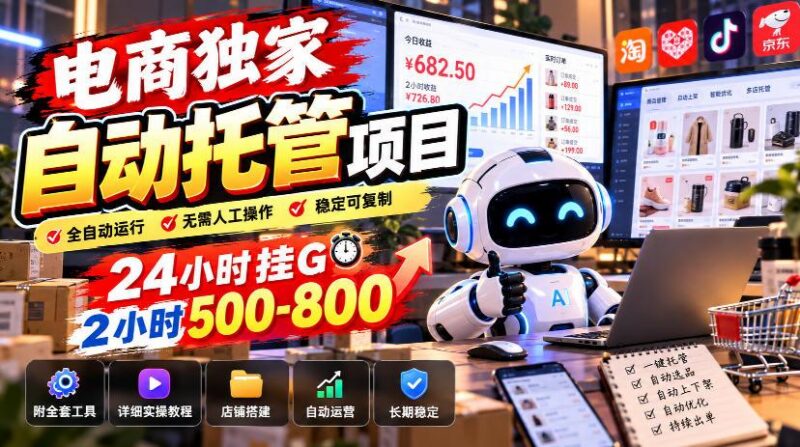 电商独家自动托管项目,24小时挂G,2小时500-800,附全套工具【揭秘】 三零资源-三零资源