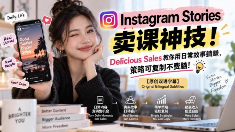 Instagram Stories卖课神技！Delicious Sales教你用日常故事躺賺，策略可复制不费脑！【原创双语字幕】-三零资源